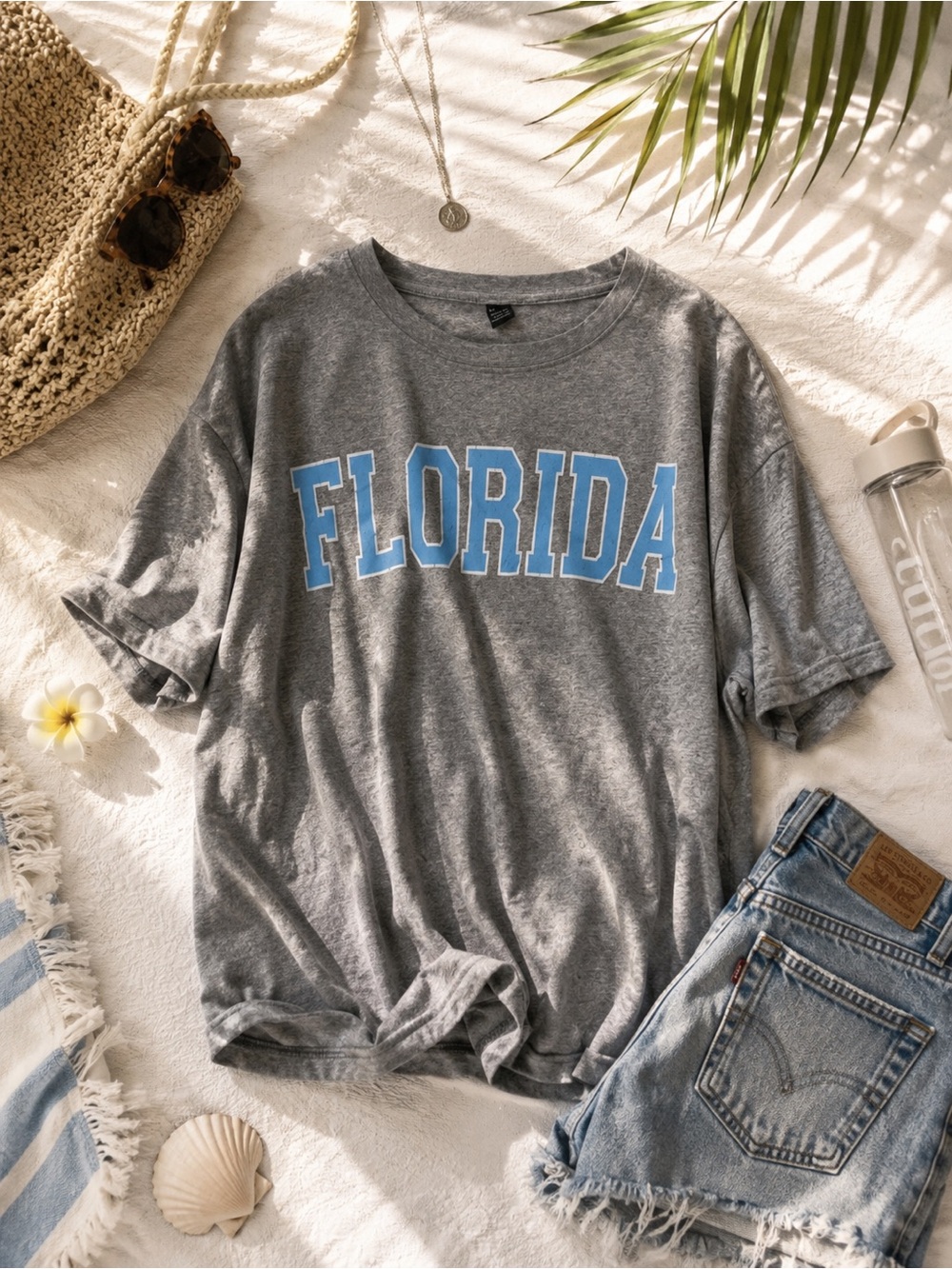 SHEIN Grey Tee with Light Blue FLORIDA Graphic